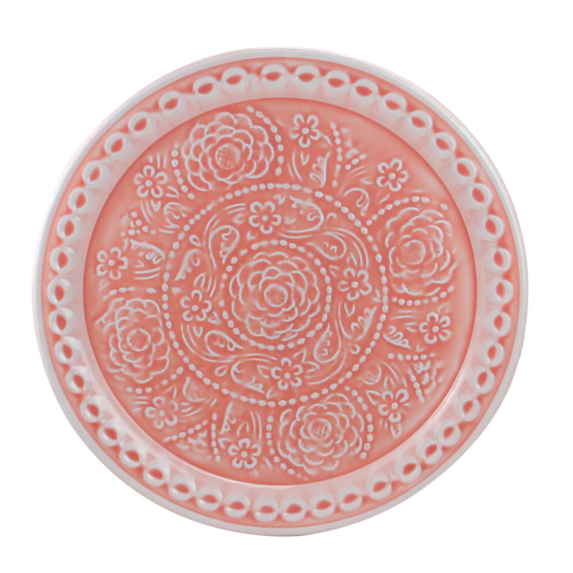 16.5" L'Eau de Fleur Salmon Pink Embossed Rose Decorative Floral Platter